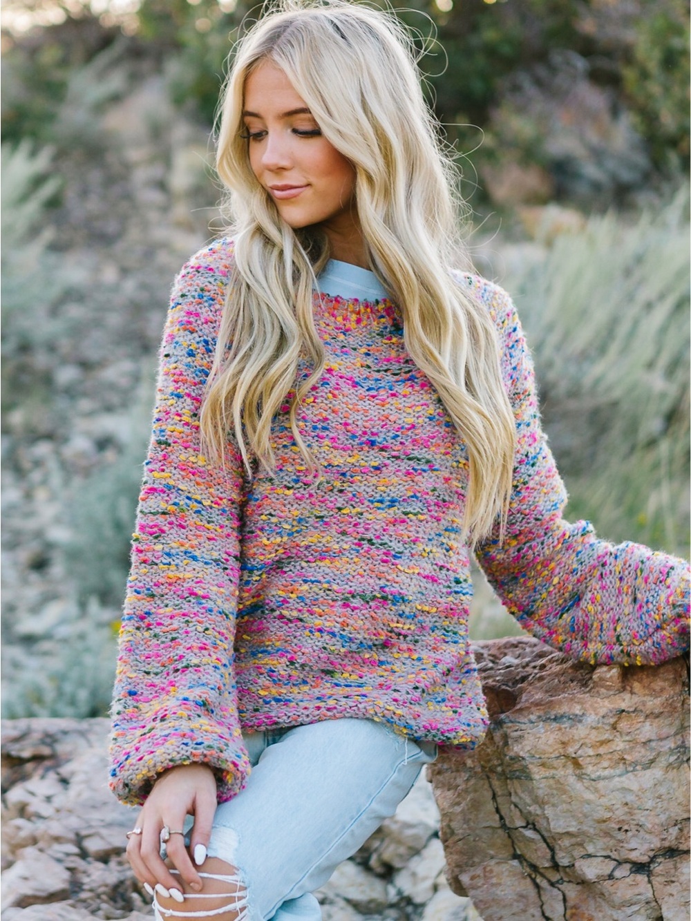 Polagram Chunky Rainbow Confetti Knit Sweater Size L